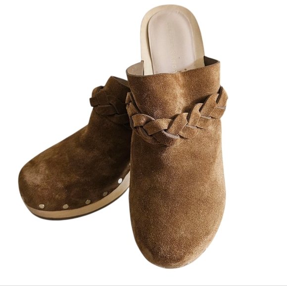 Loeffer Randall Cacao Suede Merrill Wooden Heeled Boho Braid Clogs Size 8.5 - Picture 7 of 16